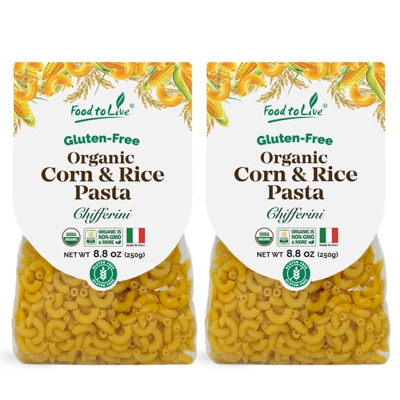 Gluten-Free Organic Corn and Rice Chifferini Pasta, 8.8 oz (250g) Pack of 2 - by Food to Live