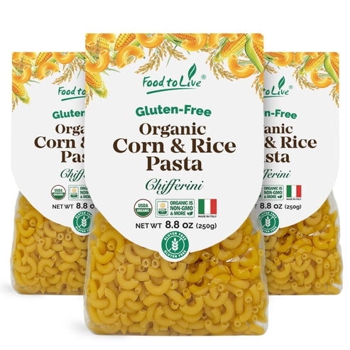Gluten-Free Organic Corn and Rice Chifferini Pasta, 8.8 oz (250g) Pack of 3 - by Food to Live
