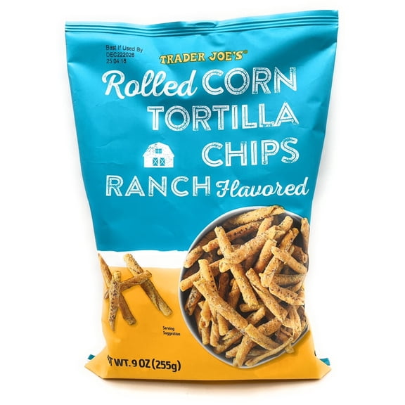Gluten Free Ranch Flavored Rolled Corn Tortilla Chips, Trader Joes, 9 oz, Pack of 1