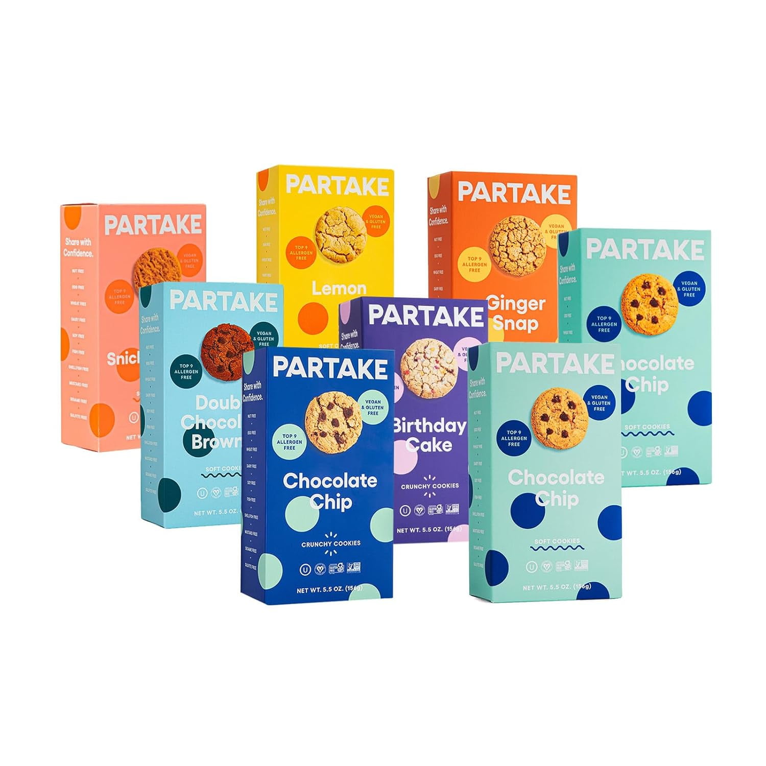 Gluten Free Soft Baked & Crunchy Vegan Cookies by Partake 8 Boxes