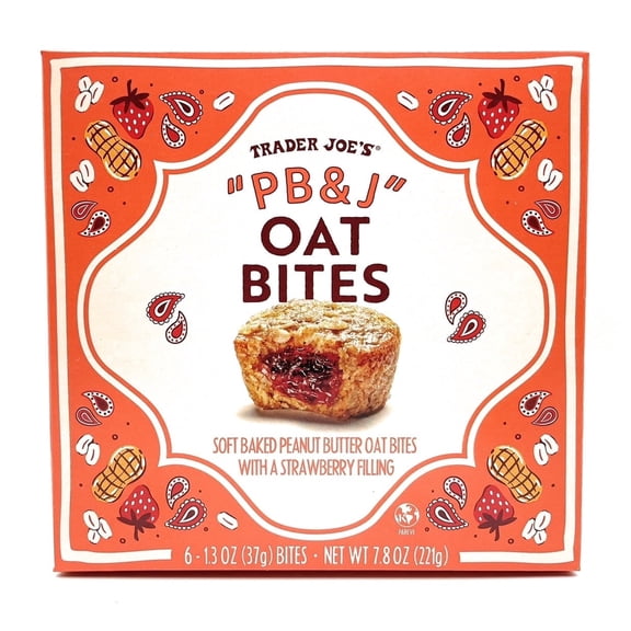 Gluten Free Soft Baked PB&J Peanut Butter Oat Bites with Raspberry Filling, Trader Joes, 6 Count, 7.8 oz 1Box