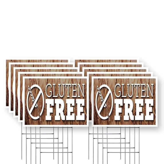 Gluten Free Yard Sign 10 Pack of 12 Inch x 16 Inch Single Sided Weatherproof Heavy-Duty Plastic with Stake | Healthy Living, Dietary Options, Grocery Promotions | Made in USA