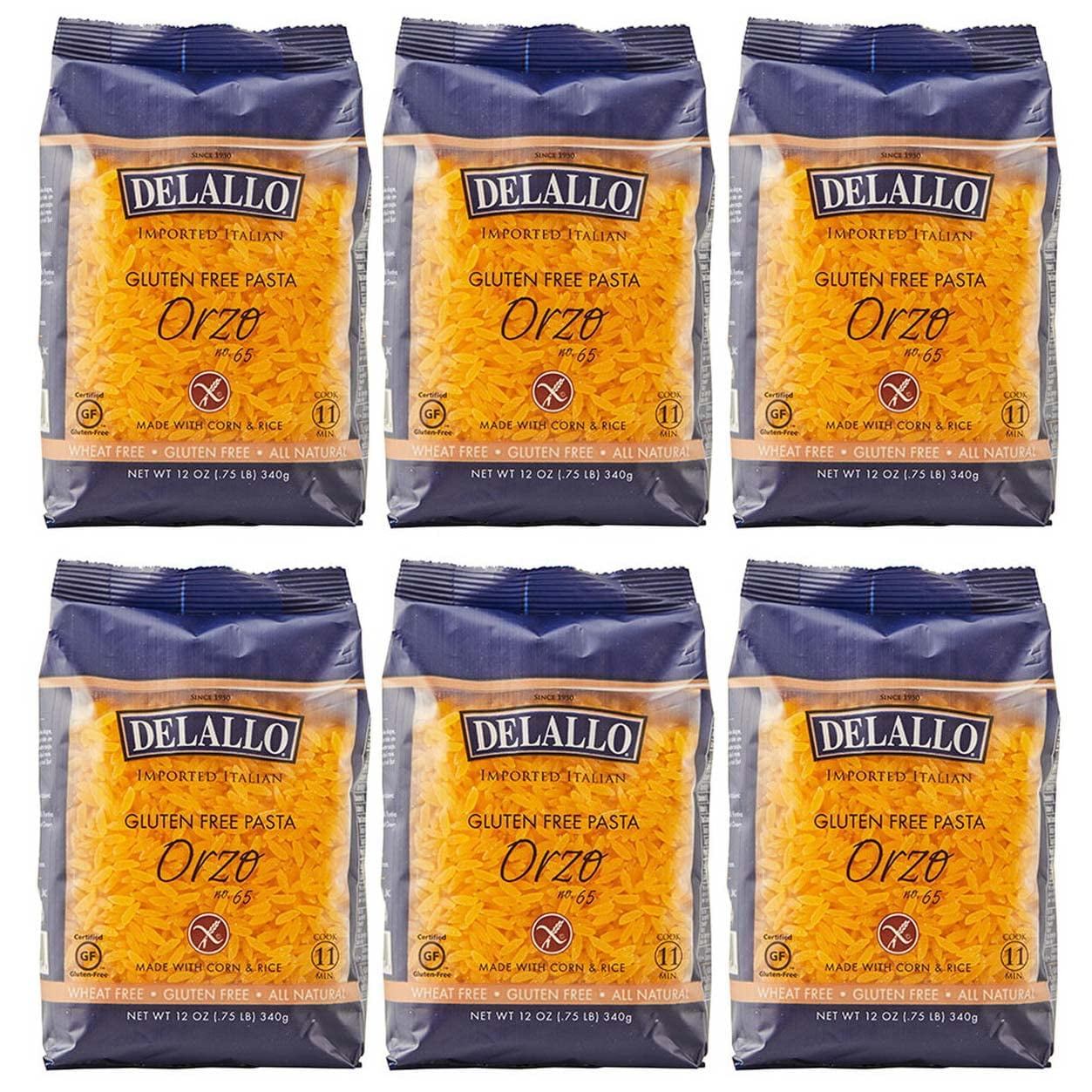 Gluten Orzo Pasta, Made with Corn & Rice, Wheat , 12oz Bag, 6Pack