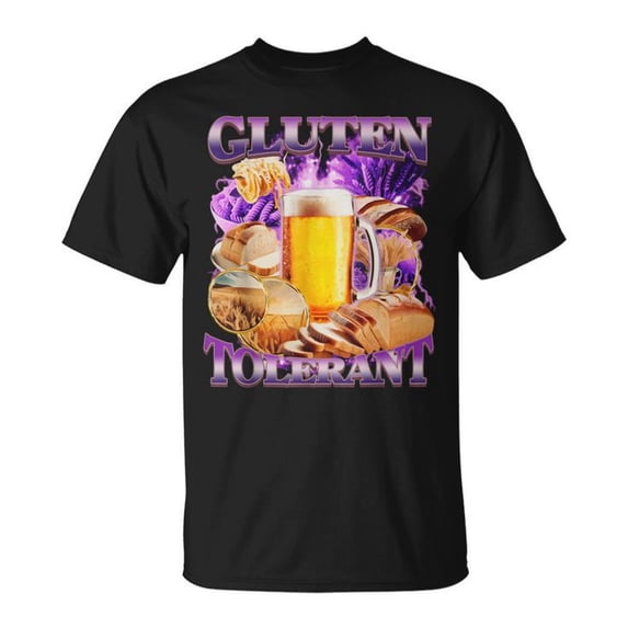 Gluten Tolerant Foodie Beer Lover Bread Wheat Products T-Shirt, Funny Food Humor Graphic Tee, Craft Beer Bread Lover Shirt for Men and Women