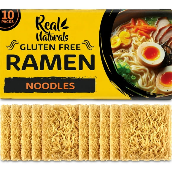 Gluten ramen noodles (10 packs) gf KMC2gluten noodles vegan healthy brown rice noodle. Low sodium ramen plain noodle no seasoning. Gluten-pasta Japanese food yakisoba lo mein. Real Naturals
