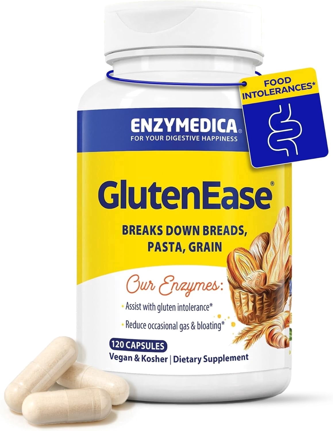 Enzymedica GlutenEase, Fast-Acting Formula for Digestive Health, Helps Break Down Gluten & Casein, 120 Capsules