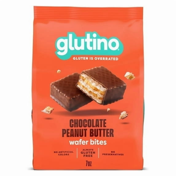 Glutino Chocolate Peanut Butter Wafer Bites, Gluten Free Wafer Cookies, 7 oz.(4 pack)