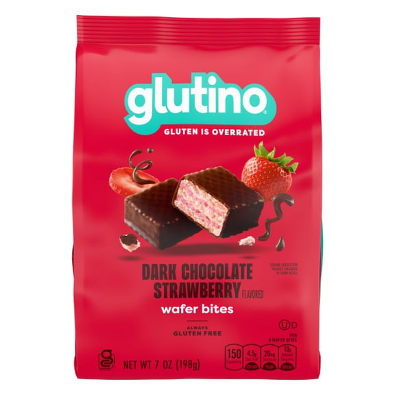 Glutino Dark Chocolate Strawberry Flavored Wafer Bites, Gluten Free Snacks, 7 oz