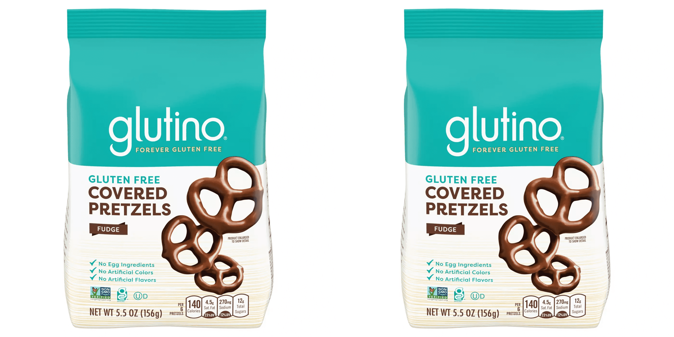 Glutino Gluten Free Fudge Covered Pretzels, 5.5 oz pack of 2