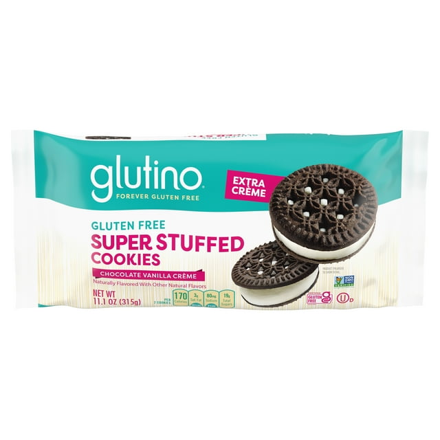 Glutino Gluten Free, Super Stuffed Chocolate Vanilla Creme Cookies, 11.