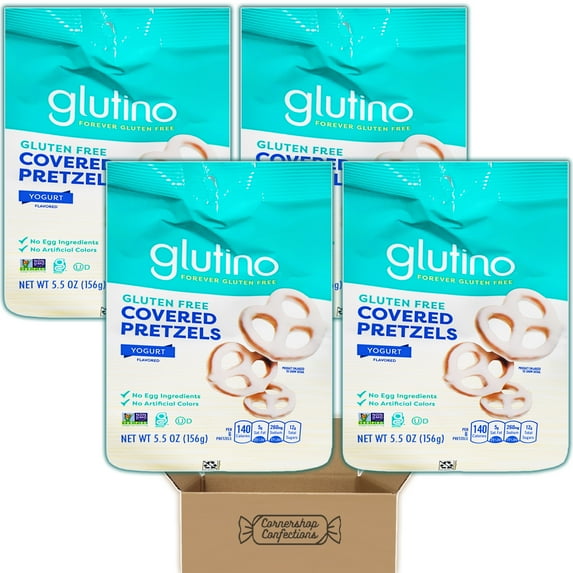 Glutino Gluten Free Yogurt Covered Pretzel Twists - 4 Individually Sealed 5.5 ounce bags - No Egg Ingredients, No Artificial Colors, No Cholesterol, Non-GMO, Kosher in Cornershop Confections Pack
