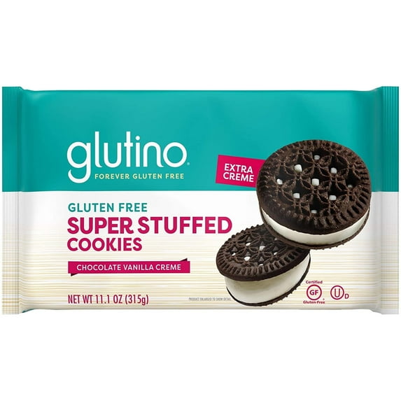 Glutino Super Stuffed Cookies Chocolate Vanilla Creme 11.1 oz Pack of 2