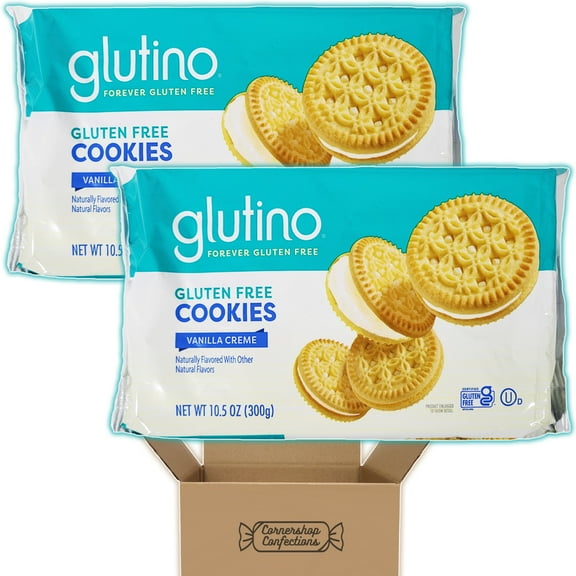 Glutino Vanilla Creme Cookies Bundle Pack - 2 Packages, Each 10.5 Ounces and Approximately 10 Servings - Kosher Certified and Gluten Free - For Snack, Lunch in Cornershop Confections Pack