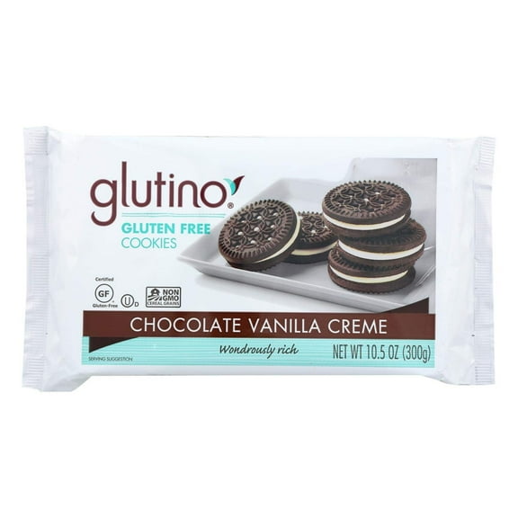 Glutino Chocolate Vanilla Creme Cookies, 10.6 Ounce - 12 per case.
