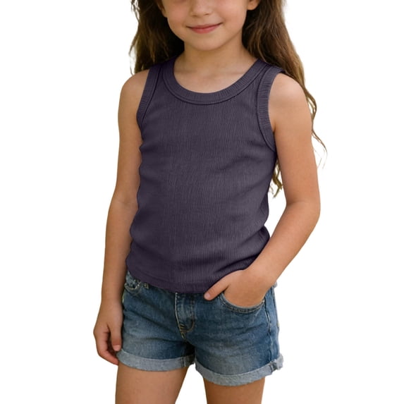 Guluxicc Kids Girls Basic Tank Tops Cotton Crew Neck Sleeveless Tops Racer Back Undershirts for 1-13 Years