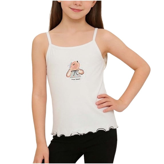 Guluxicc Kids Girls Cami Tops Summer Sleeveless Tank Tops Slim Rabbit Embroidered Basic Cotton Tanks Shirts