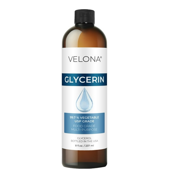 Glycerin Vegetable USP Grade by Velona - 8 fl oz | 100% Pure and Natural Carrier Oil | Hair and Face Moisturizer for Dry Skin, Bubble Bath, Glycerin Soap, Soap Base | Use Today - Enjoy Results