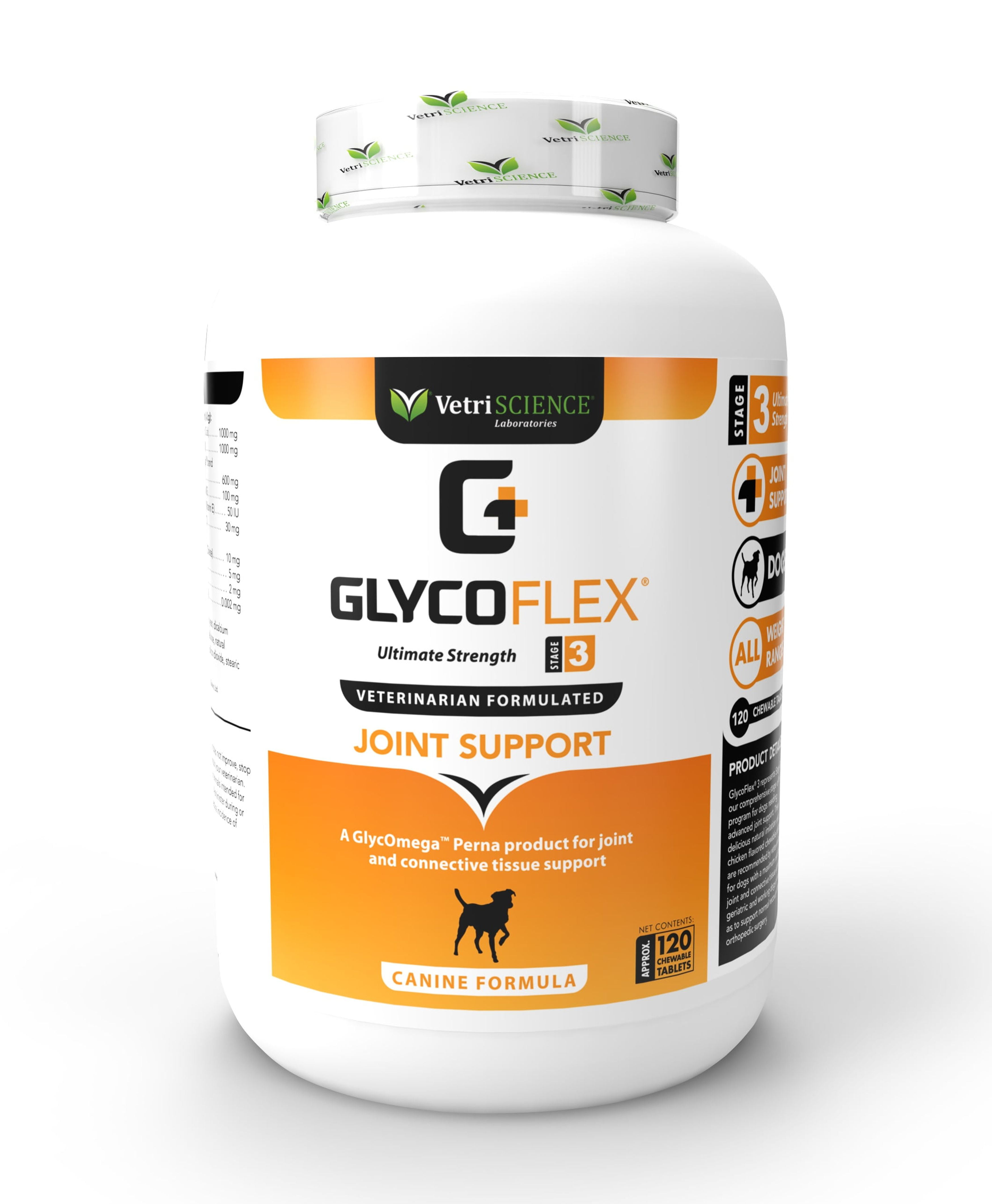 VetriScience Laboratories GlycoFlex 3, Hip and Joint Care, Dogs, Roast Chicken,120 Chewable Tablets