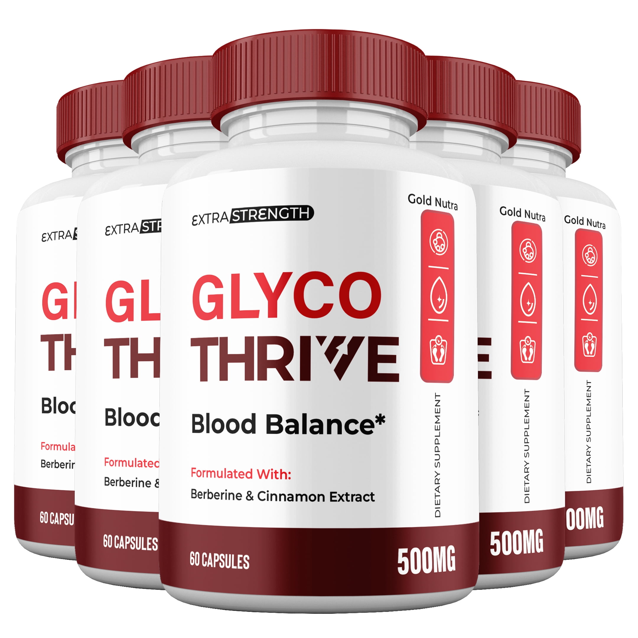 Glyco Thrive Balance Capsules, All Natural Premium Ingredients, Glyco Thrive Glycogen Balance Maximum Strength Blood Pills Berberine Supplement (5 Pack)