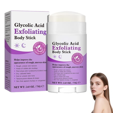 Glycolic Acid Body Stick with 7% AHA & 0.5% BHA, Exfoliating Body Scrub Stick for Rough & Bumpy Skin, KP Care, Dark Spots & Uneven Texture, Solid No Rinse Formula with Shea Butter (1PC)