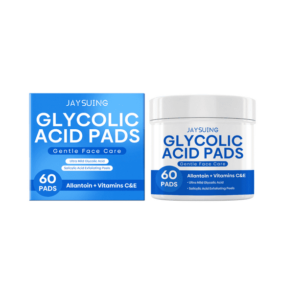Glycolic Acid Exfoliating Pads with Vitamin C & E - Gentle Facial Care, 60 Cotton Pads