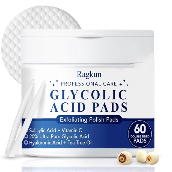 Glycolic Acid Pads, Exfoliating Resurfacing Pads for Face with Salicylic Acid Pad with Tea Tree Oil, Exfoliating Face Peel & Radiance Deep Cleaning Effect, Dark Spot Removers 60 Count