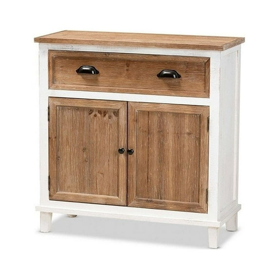 Glynn Rustic Farmhouse Weathered Two-Tone White and Oak Brown Finished Wood 2-Door Storage Cabinet