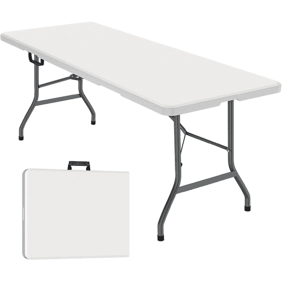 Glyveris Tables,6 ft Folding Table, Foldable Dining Table, White Plastic Table, Lightweight Portable Table, Industrial Workbench for Indoor Outdoor, Picnic, Camping - White