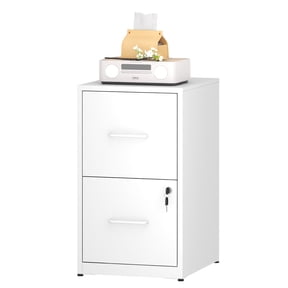 Glyxxen 2 Drawer File Cabinet with Lock, Metal Vertical Filing Storage Cabinet for Home Office, Fit Letter/A4/Legal Size File, White