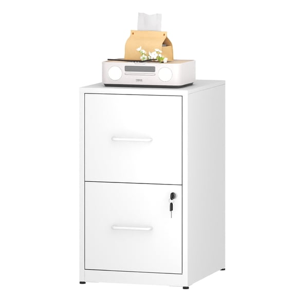 Glyxxen 2 Drawer File Cabinet with Lock, Metal Vertical Filing Storage Cabinet for Home Office, Fit Letter/A4/Legal Size File, White