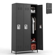 Glyxxen 72" Metal Lockers for Employees with 3 Doors, Steel Storage Cabinets, Clothing Locker for Home, Employee, Gym, Schools, Fire Department, Black