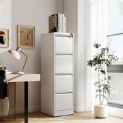 Glyxxen File Cabinet 4 Drawer with Lock, Metal Steel Vertical Filing Storage Cabinets for Home Office Letter/Legal Size File, Assembly Required, White