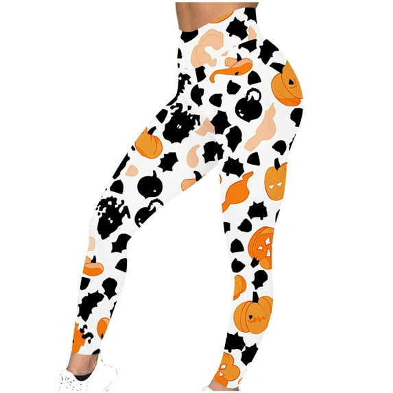 Gmdeguo Halloween Leggings for Women Funny Ghost Pumpkin Graphic Printed High Waisted Tummy Control Trousers Holidays Casual Comfort Workout Sport Yoga Pants