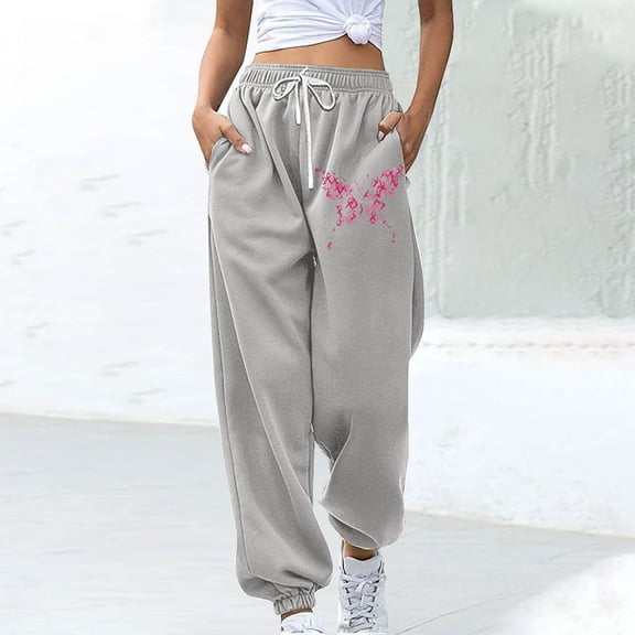 Gmdeguo Joggers for Women Breast Cancer Sweatpants Casual Jogging Bottoms Pants Athletic Active Sweatpants Running Gym Workout Yoga Drawstring Elastic Waist Lounge Trousers
