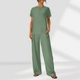 thumbnail image 1 of Gmdeguo Loungewear Sets for Women Casual Crew Neck Short Sleeve Tops and Drawstring Wide Leg Trousers Leisure Suits 2 Piece Outfits Tracksuits with Pockets, 1 of 5