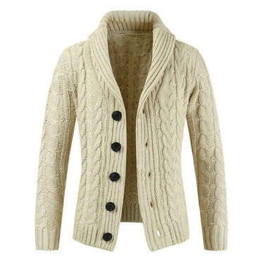 Gmdeguo Mens Solid Color Shawl Collar Cardigan Sweater Cable Knit Button Chunky Long Sleeve Winter Fisherman Casual Cardigans