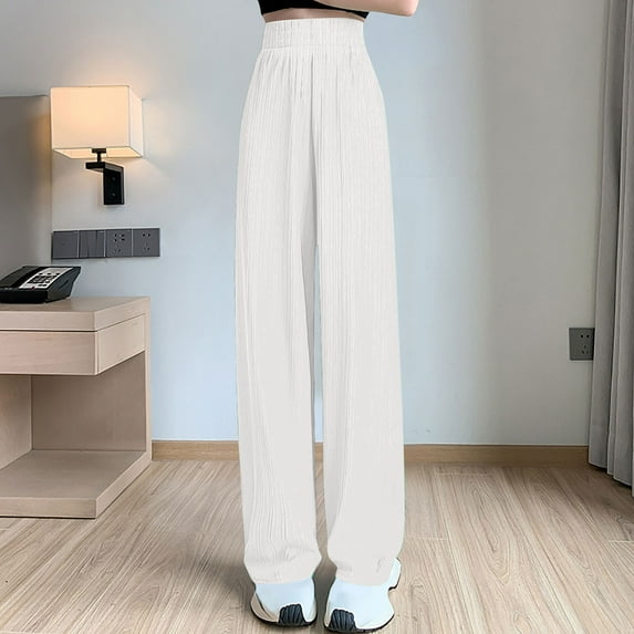 Gmdeguo Wide Leg Chiffon Trousers for Women Palazzo Pants Evening Jersey Elasticated High Waist Smart Flared Culotte Office Work Going Out Loose Crepe Bottoms