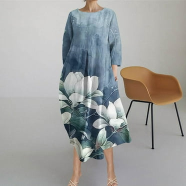 Gmdeguo Women Summer T Shirt Maxi Dress Casual Loose Crew Neck Long Sleeve Stripe Print Tunic Dresses with Pockets