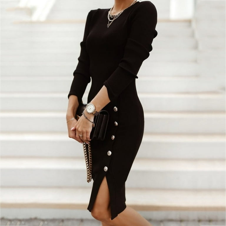 Gmdeguo Women's Autumn Solid Color Long Sleeve Slim Fit Decorated