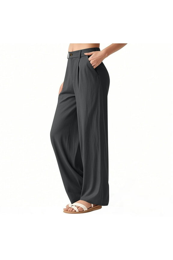 Women's Solid Wide Leg Work Pants - Comfortable Stretchy for Office & Casual Wear Business Casual Style with Pockets | All-Season Professional Trousers for Daily & Leisure