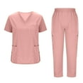 thumbnail image 1 of Gmdeguo Womens Scrub Sets Summer Two Piece Tops Trousers Plus Size Casual Loose Comfy Short Sleeve V-Neck Top Pants Solid Color Nursing Uniform Work Sets with Pockets, 1 of 7