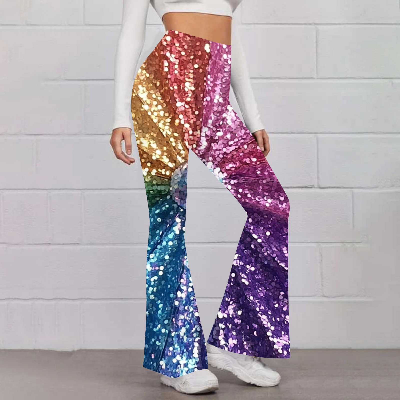 Pantaloni In Pelle Finta Da Donna, Vita Alta, Lacci, A Zampa &ndash; Stile Punk Clubwear