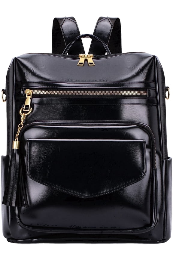 Backpack Purse for Women,Fashion Waterproof PU Leather School Backpack Convertible Shoulder Bags,Black