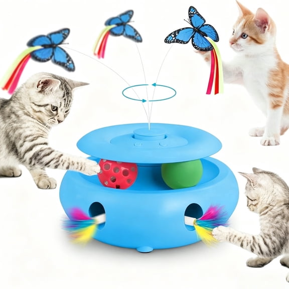 Gmdisc Interactive Cat Toy for Indoor Cats,3-in-1 Automatic Kitten Toy with Fluttering Butterfly,Moving Feather,Track Balls,USB Rechargeable,Self Play Enrichment for Bored Kittens