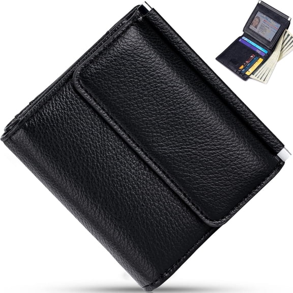Gmdisc Small Women Wallet Genuine Leather Bifold Purse RFID Blocking Card Holder, Black