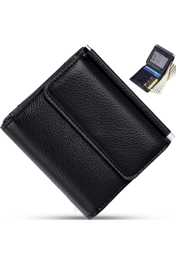 Small Women Wallet Genuine Leather Bifold Purse RFID Blocking Card Holder, Black