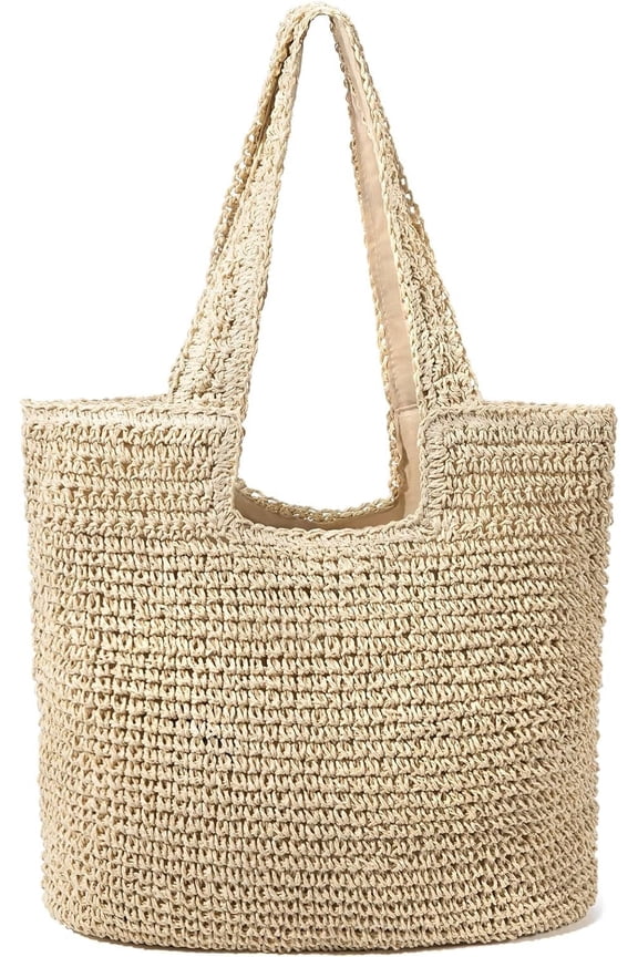Straw Beach Tote Bag for Women,Large Summer Boho Woven Bag Handmade Waterproof Shoulder Handbags
