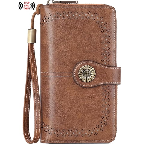Wallets for Women,Genuine Leather Credit Card Holder with RFID Blocking Large Capacity Wristlet