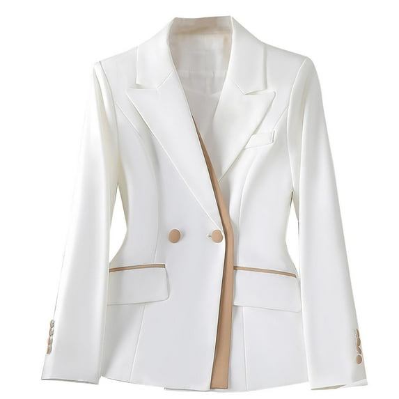 Gmluru 2025 Blazers For Women White Solid Color Long Sleeve Lapel Button Temperament Suit Jacket Plus Size S-4XL