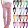 thumbnail image 1 of Gmluru 2025 Fall Pants for Women Women' Solid Color Drawstring Linen Loose Casual Wide Leg Straight Leg Pants Business Work Long Straight Pants Pink S-3XL, 1 of 7